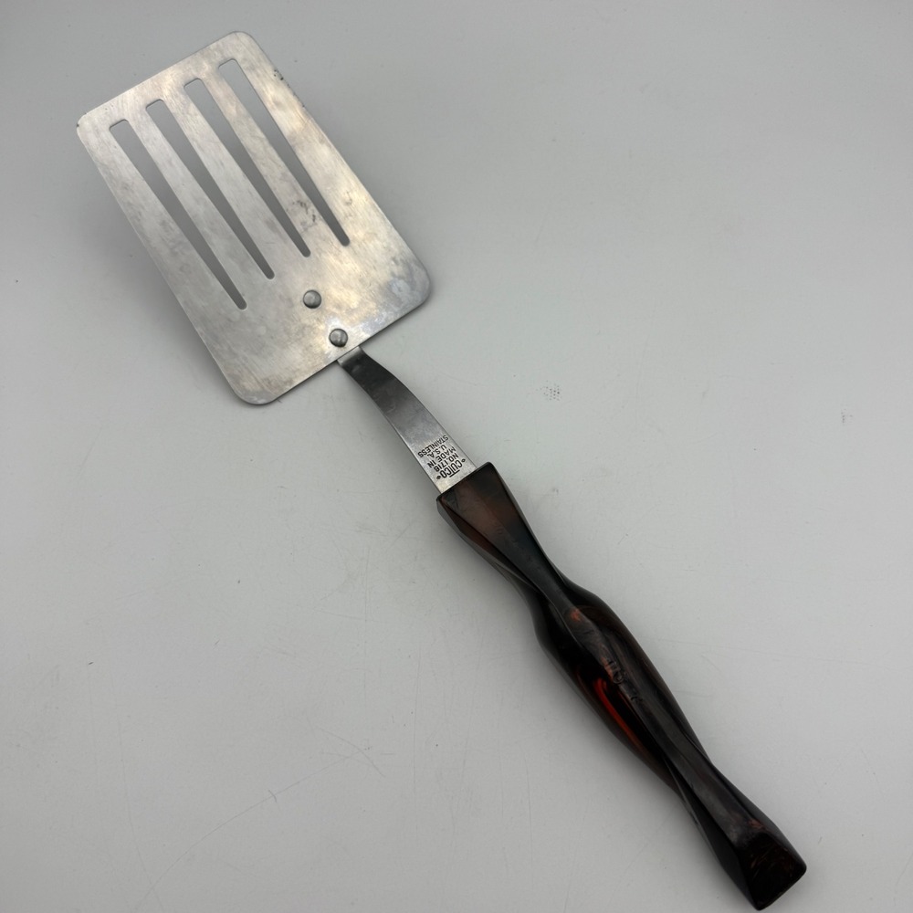 Cutco Slotted Turner Spatula No 1716 Brown Marbled Handle Stainless‎ Steel USA